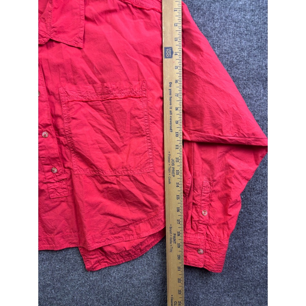 Pilcro Button Front‎ Shirt Womens M Red/Pink Split Back Cropped Cotton Top - Picture 4 of 7